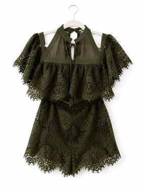 Olive Green Crochet Lace Halter Romper